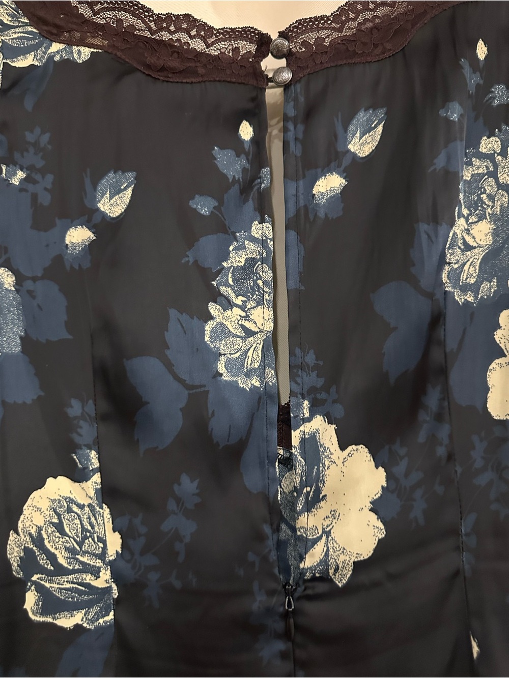 Free People Navy Floral Satin Lace-Trim Mini Dress - Picture 4 of 7